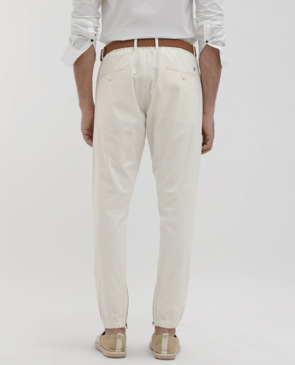 Rare Rabbit Mens Zade White Cotton Fabric Hem With Zipper Regular Fit Solid Trouser