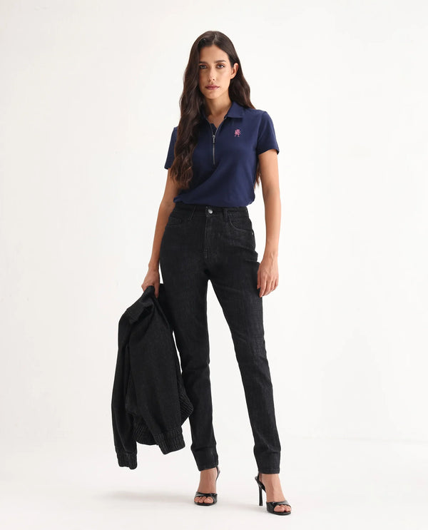 Rareism Women Zaisho Black Cotton Elastane Fabric Solid Regular Length Jeans