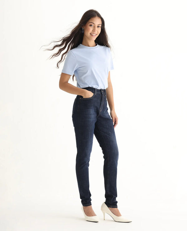 Rareism Women Zaisho Dark Blue Cotton Elastane Fabric Solid Regular Length Jeans