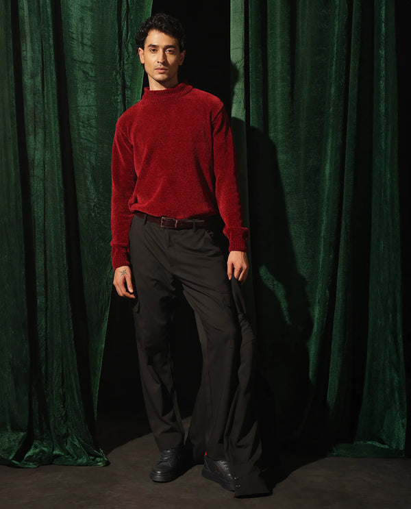 Rare Rabbit Men Zal Black Polyester Elastane Button And Zip Closure Relaxed Fit Plain Trouser