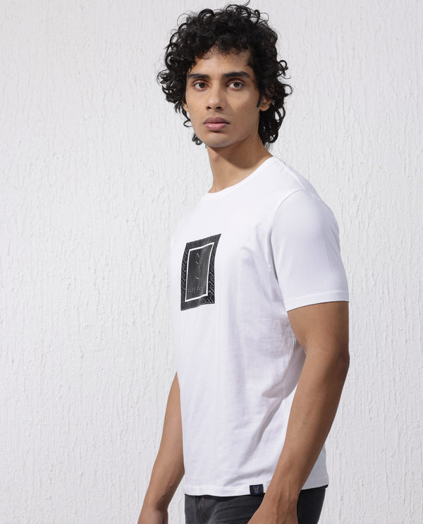 Rare Rabbit Men's Zalen White Short Sleeve Graphic Printed Logo T-shirt