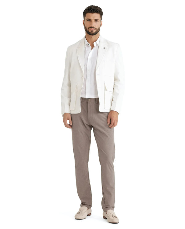 Rare Rabbit Men Zalfo Off White Polyester Lycra Fabric Full Sleeve Lapel Collar Button Closure Solid Blazer Jacket