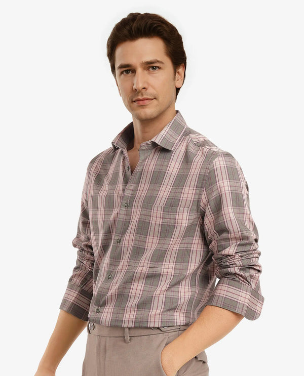 Rare Rabbit Men's Zamb Olive Cotton Fabric Full Sleeve Oversized Fit Graphic Back Print Checks Shirt