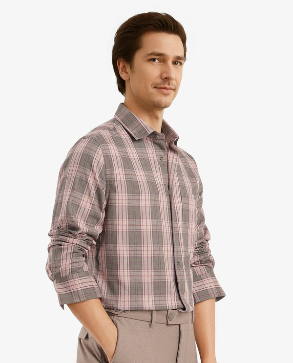 Rare Rabbit Men's Zamb Olive Cotton Fabric Full Sleeve Oversized Fit Graphic Back Print Checks Shirt