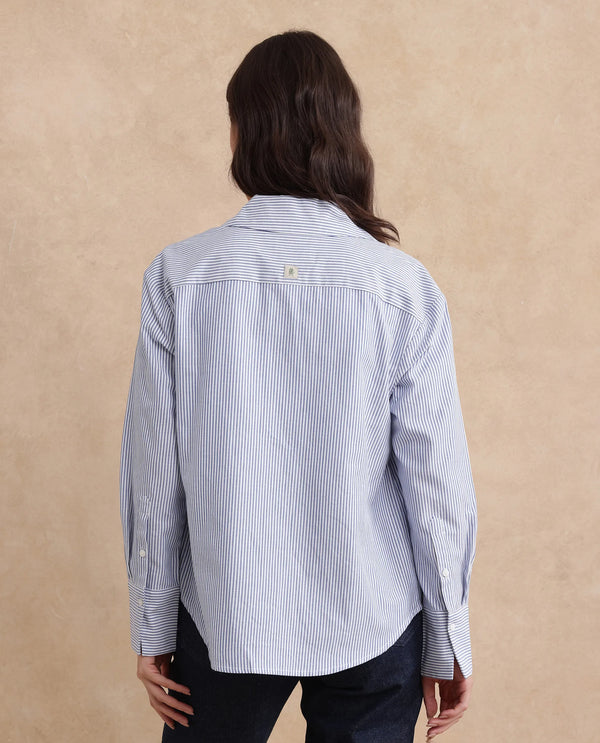 Rareism Women Zamon Dark Blue Cotton Fabric Full Sleeve Regular Fit Plain Shirt