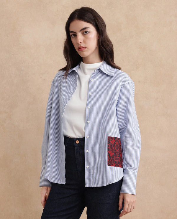 Rareism Women Zamon Dark Blue Cotton Fabric Full Sleeve Regular Fit Plain Shirt