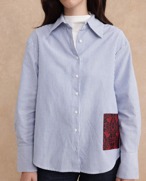 Rareism Women Zamon Dark Blue Cotton Fabric Full Sleeve Regular Fit Plain Shirt