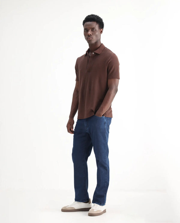 Rare Rabbit Men Zane Dark Blue Cotton Fabric Leni Fit Plain Jeans
