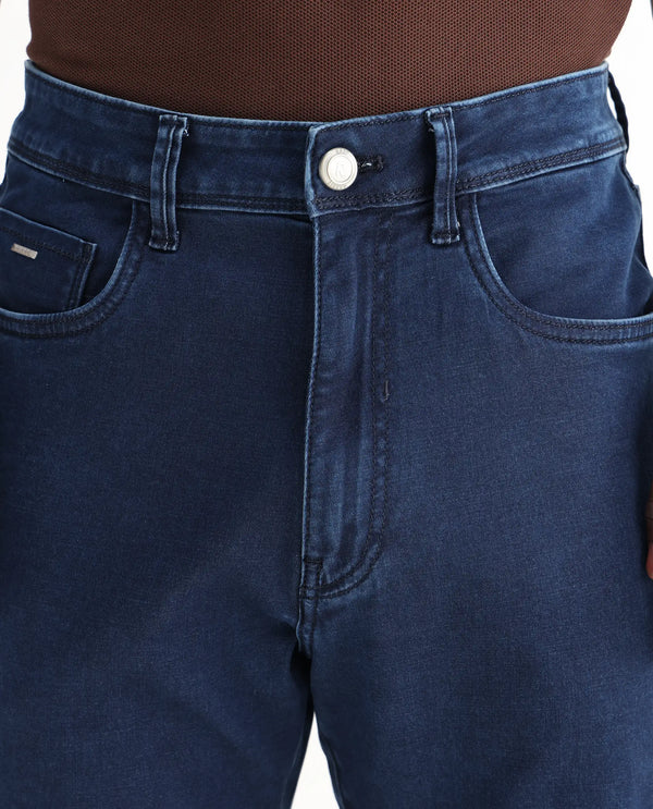 Rare Rabbit Men Zane Dark Blue Cotton Fabric Leni Fit Plain Jeans