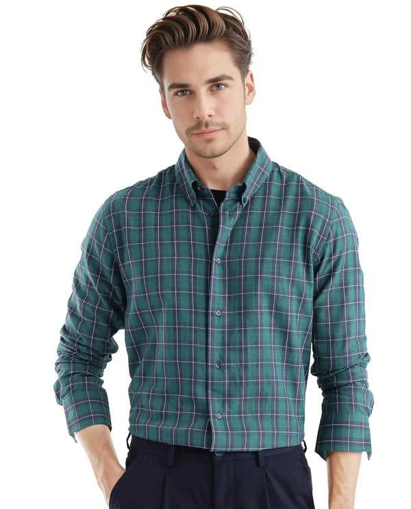 Rare Rabbit Men's Zary Dark Green Cotton Fabric Full Sleeve Regular Fit Checks Shirt