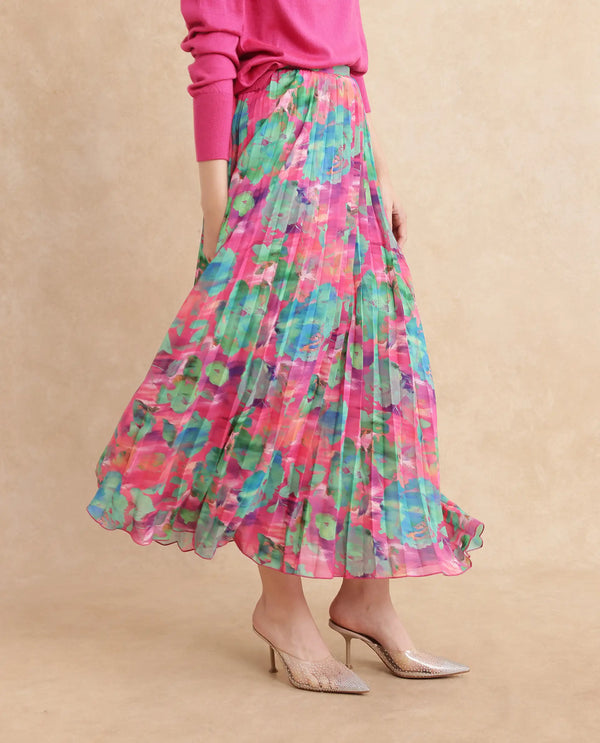 Rareism Women Zasopi Multi Zipper Closure Flared Midi Floral Print Skirt