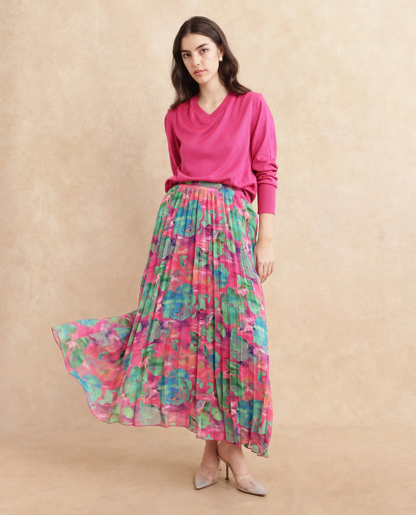 Rareism Women Zasopi Multi Zipper Closure Flared Midi Floral Print Skirt