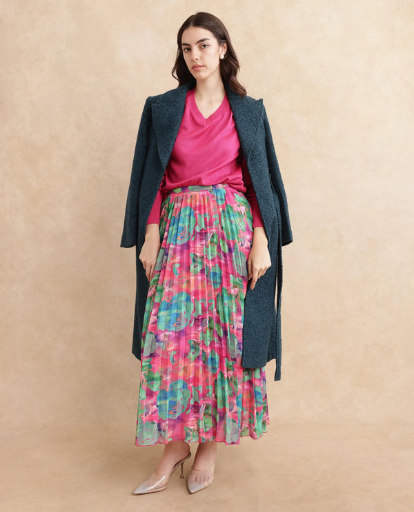Rareism Women Zasopi Multi Zipper Closure Flared Midi Floral Print Skirt