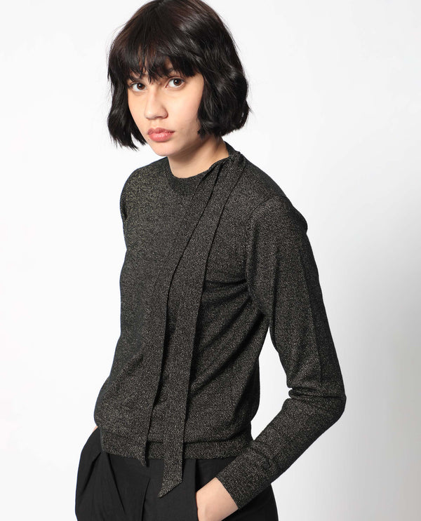 Rareism Women Zener Black Acrylic Fabric Full Sleeves Regular Fit Solid High Neck Sweater