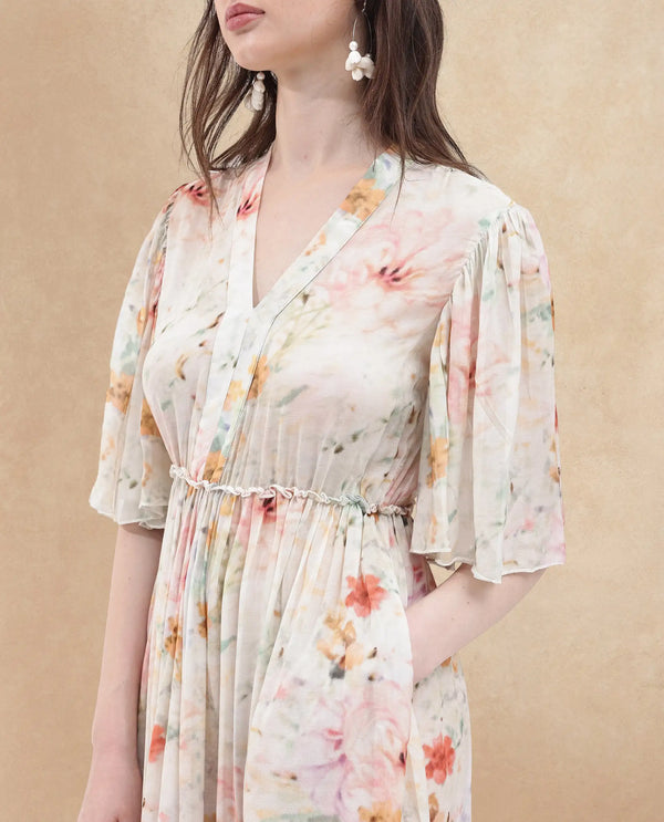 Rareism Womens Zenya Off White Dress Short Sleeve Print