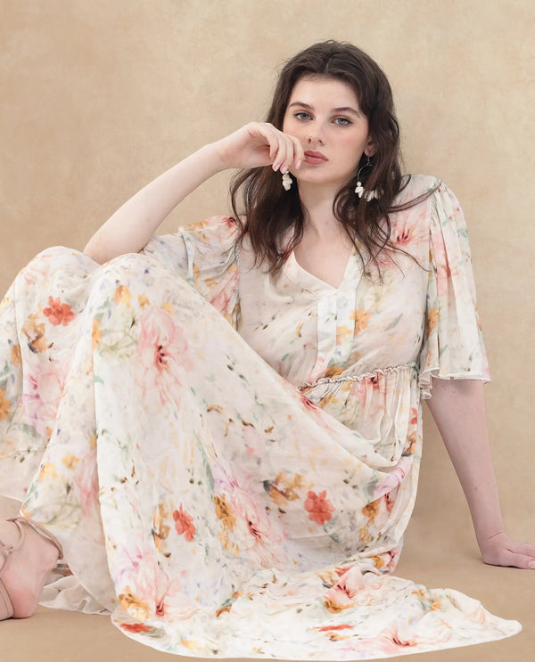 Rareism Womens Zenya Off White Dress Short Sleeve Print