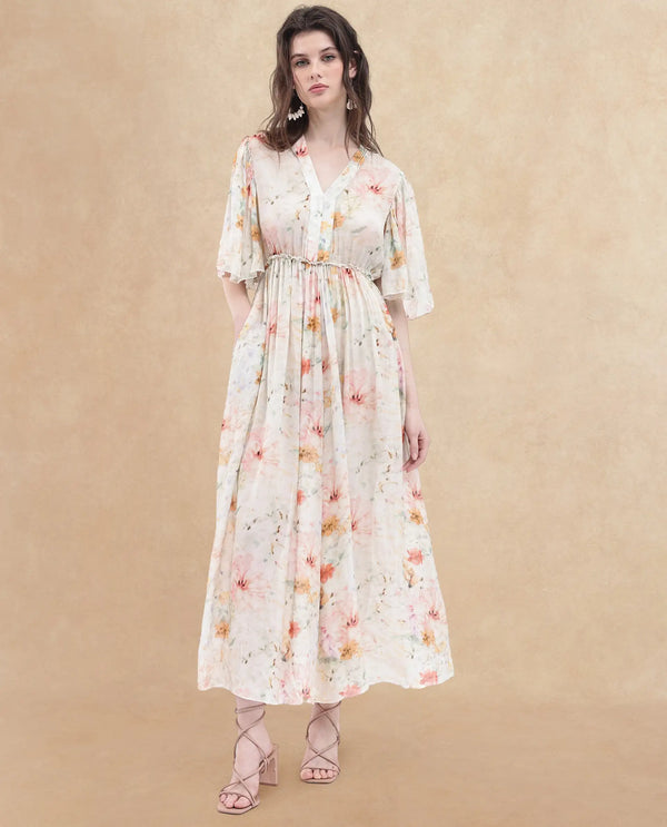 Rareism Womens Zenya Off White Dress Short Sleeve Print