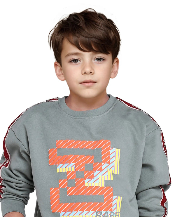 Rare Ones Kids Zet Dusky Green Cotton Poly Full Sleeve Puff Print Sweatshirt