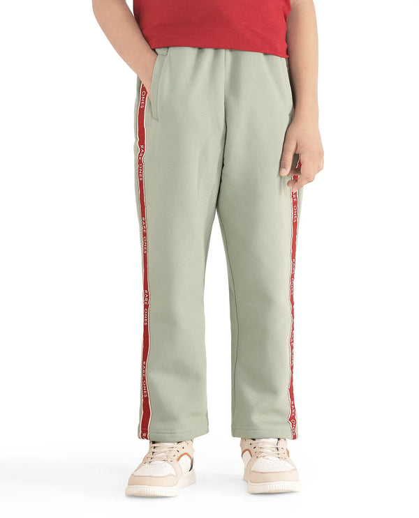 Rare Ones Kids Zeto Dusky Green Cotton Poly Applique Drawstring Closure Trackpant