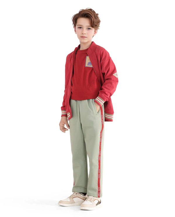 Rare Ones Kids Zeto Dusky Green Cotton Poly Applique Drawstring Closure Trackpant