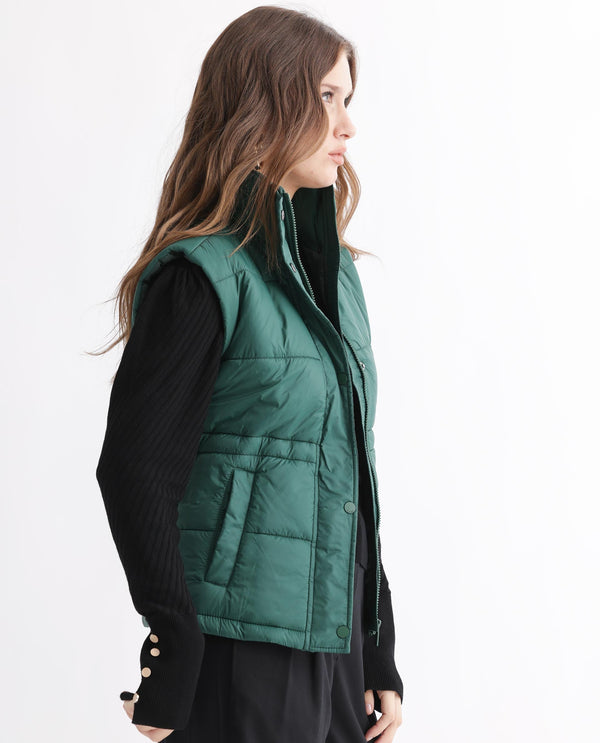 Rareism Women Ziazan Green Polyester Fabric Sleeveless Solid High Neck Jacket
