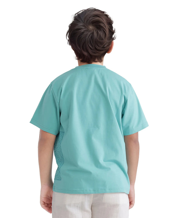 Rare Ones Kids Zilos Light Green Cotton Short Sleeve Crew Neck Print T-Shirt