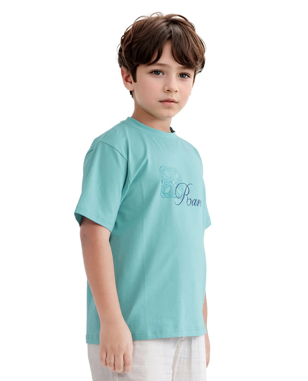 Rare Ones Kids Zilos Light Green Cotton Short Sleeve Crew Neck Print T-Shirt