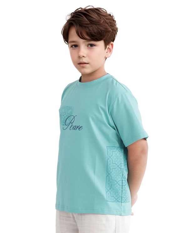 Rare Ones Kids Zilos Light Green Cotton Short Sleeve Crew Neck Print T-Shirt