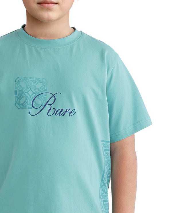 Rare Ones Kids Zilos Light Green Cotton Short Sleeve Crew Neck Print T-Shirt