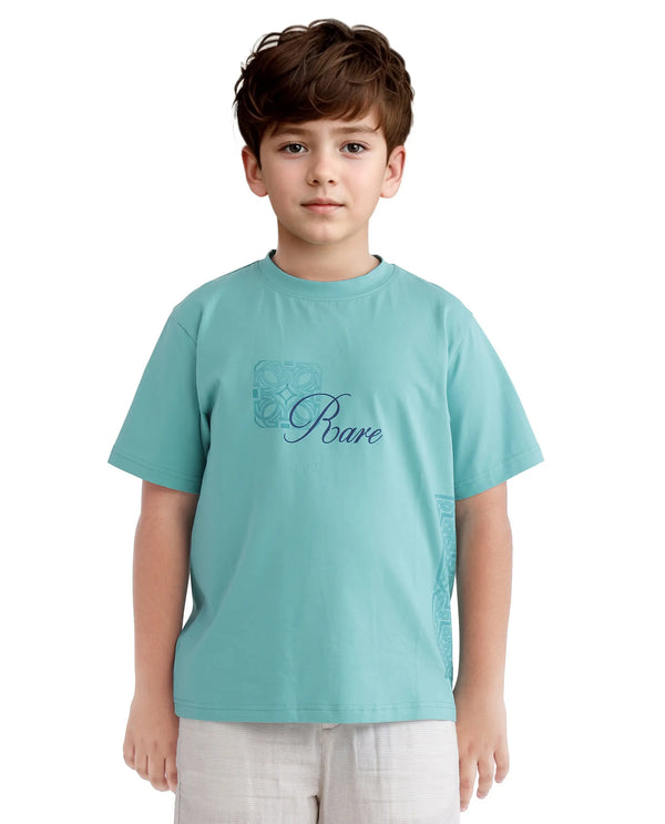 Rare Ones Kids Zilos Light Green Cotton Short Sleeve Crew Neck Print T-Shirt
