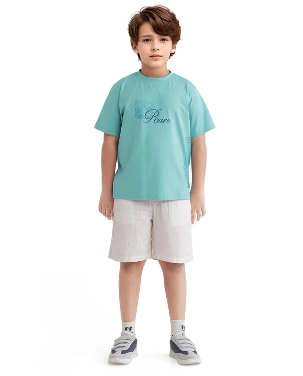 Rare Ones Kids Zilos Light Green Cotton Short Sleeve Crew Neck Print T-Shirt