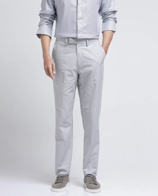 Rare Rabbit Men Zimba Grey Polyester Blend Straight Fit Formal Striped Trouser