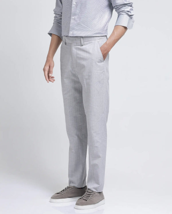 Rare Rabbit Men Zimba Grey Polyester Blend Straight Fit Formal Striped Trouser