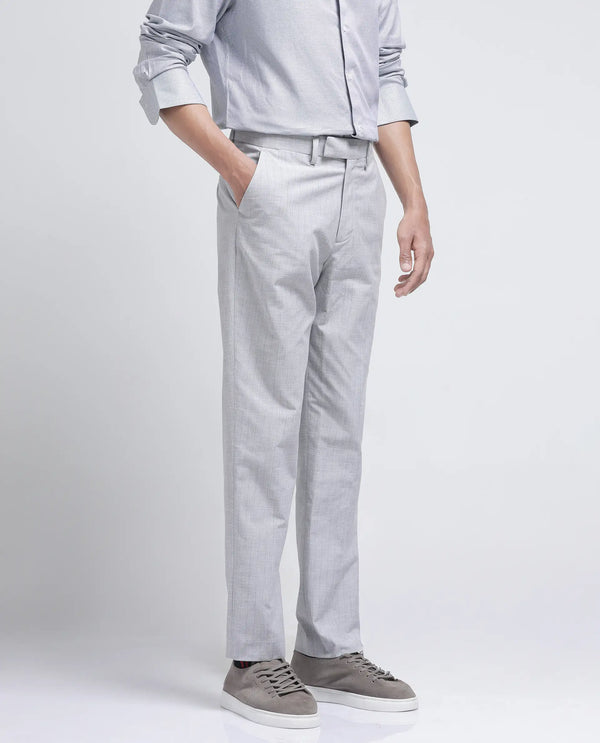 Rare Rabbit Men Zimba Grey Polyester Blend Straight Fit Formal Striped Trouser