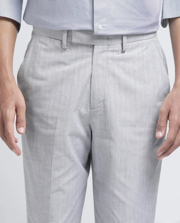 Rare Rabbit Men Zimba Grey Polyester Blend Straight Fit Formal Striped Trouser