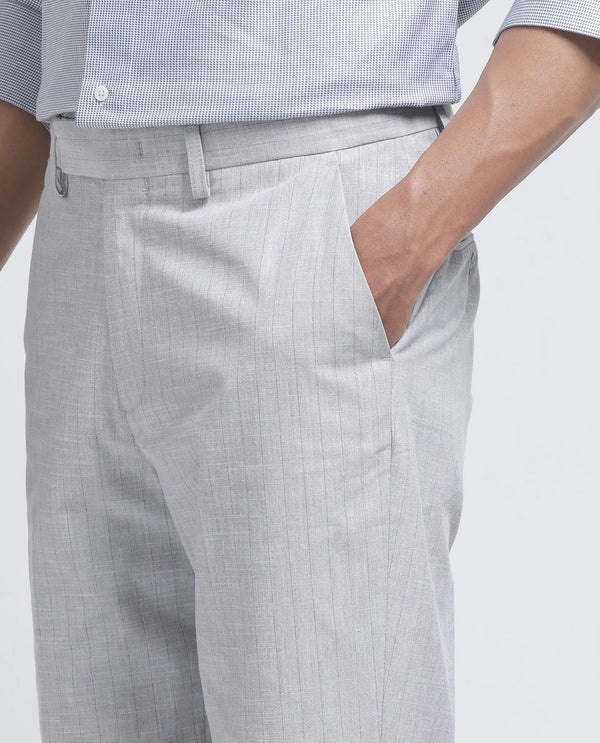 Rare Rabbit Men Zimba Grey Polyester Blend Straight Fit Formal Striped Trouser