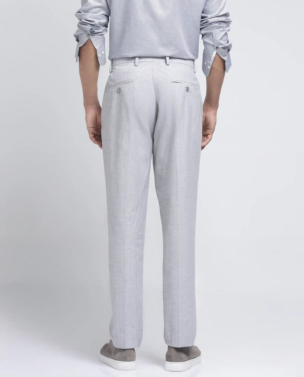 Rare Rabbit Men Zimba Grey Polyester Blend Straight Fit Formal Striped Trouser