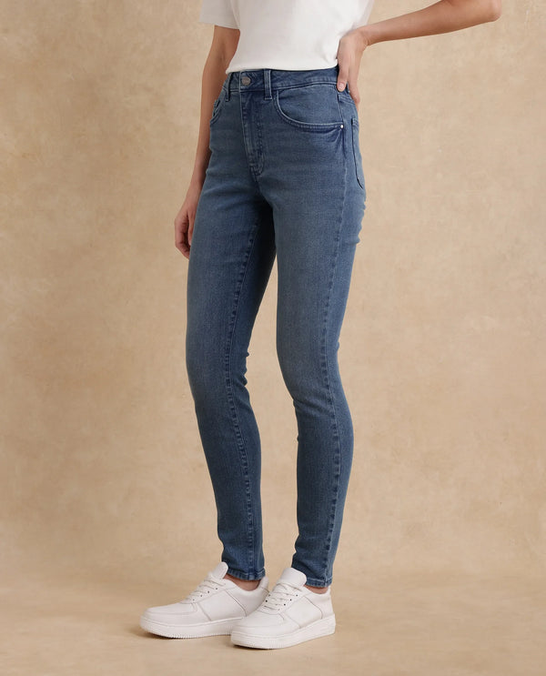 Rareism Women Zinga Blue Cotton Blend Fabric Plain Jeans