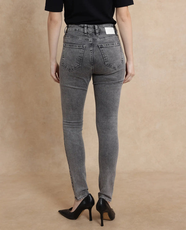 Rareism Women Zingal Grey Cotton Polyester Fabric Plain Jeans