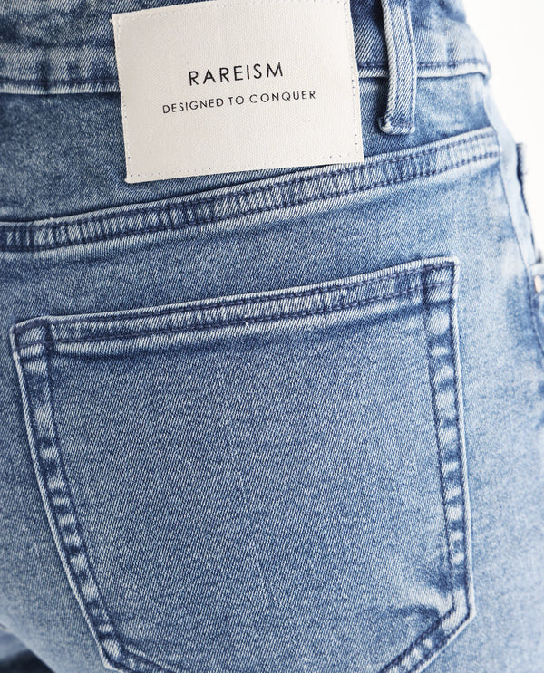 Rareism Women Zingo Light Blue Cotton Blend Fabric Plain Jeans