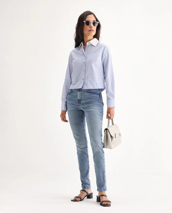 Rareism Women Zingo Light Blue Cotton Blend Fabric Plain Jeans