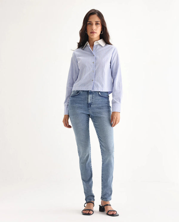 Rareism Women Zingo Light Blue Cotton Blend Fabric Plain Jeans
