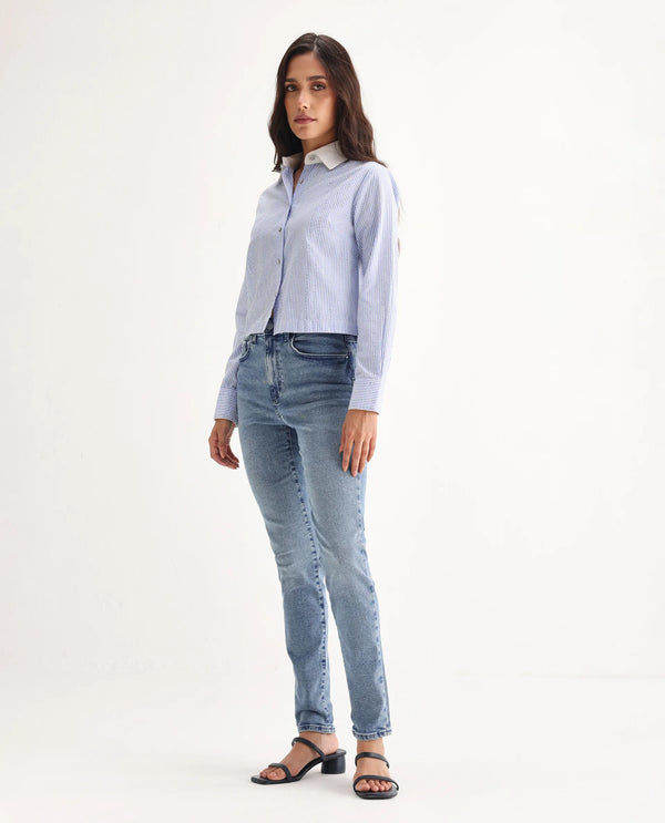 Rareism Women Zingo Light Blue Cotton Blend Fabric Plain Jeans