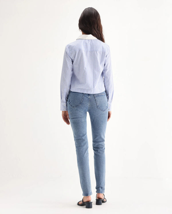 Rareism Women Zingo Light Blue Cotton Blend Fabric Plain Jeans
