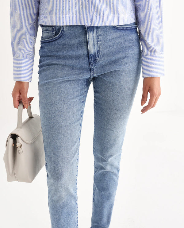 Rareism Women Zingo Light Blue Cotton Blend Fabric Plain Jeans