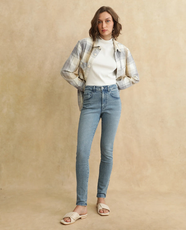 Rareism Women Zingo Light Blue Cotton Blend Fabric Plain Jeans