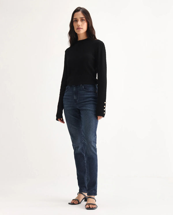 Rareism Women Zinko Dark Blue  Denim Pant