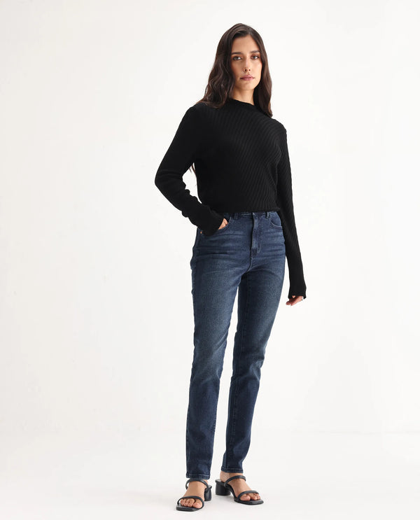 Rareism Women Zinko Dark Blue  Denim Pant