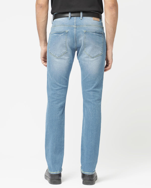Rare Rabbit Mens Zinon Blue Cotton Elastane Fabric Solid Slim Fit Jeans