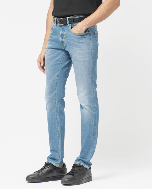 Rare Rabbit Mens Zinon Blue Cotton Elastane Fabric Solid Slim Fit Jeans